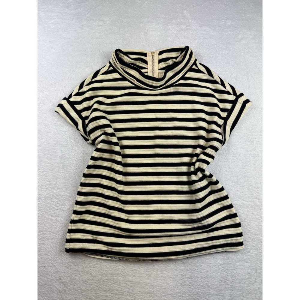 Anthropologie Postmark Striped Top Womens Small Black White Good Funnel Neck Zip